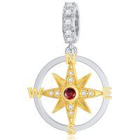wholesale 925 Sterling Silver Compass Dangle Charm Two Tone Zircon Bead-Compass