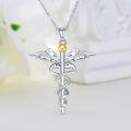 wholesale 925 Sterling Silver Caduceus Necklace Wholesale With Gold Accent-0-1