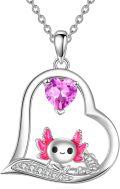 wholesale 925 Sterling Silver Pink Heart Axolotl Charm Pendant Necklace for Women-0-0