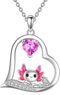 wholesale 925 Sterling Silver Pink Heart Axolotl Charm Pendant Necklace for Women-Axolotl
