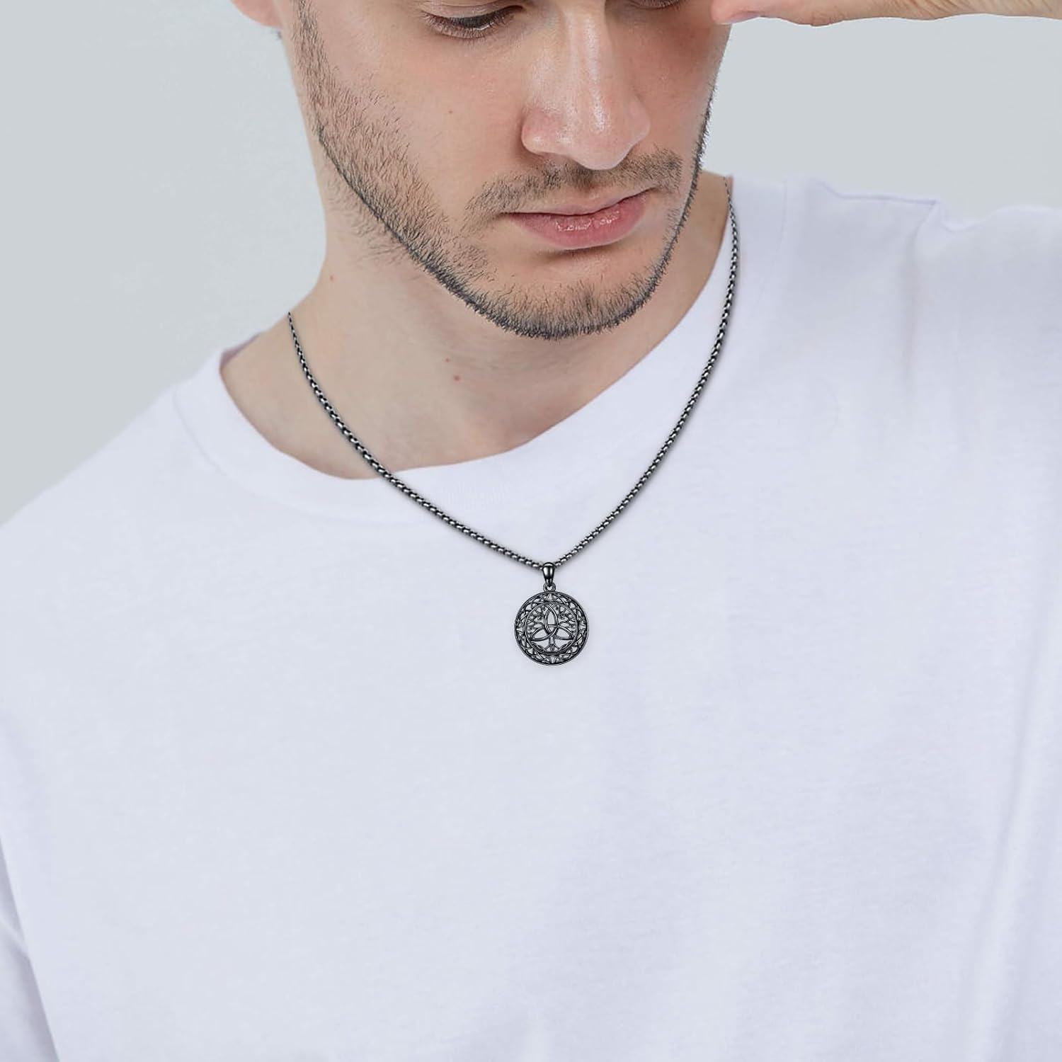 wholesale Black Stainless Steel Celtic Knot Tree Of Life Pendant Necklace with Stainless Steel Chain For Men-0-4