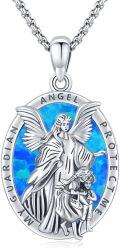wholesale 925 Sterling Silver Guardian Angel Pendant Necklace for Men Women Catholic Religious Protector Amulets Necklaces-0-0