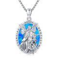 wholesale 925 Sterling Silver Guardian Angel Pendant Necklace Wholesale With Blue Enamel Inlay And Child Motif-0-0