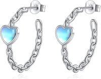 wholesale 925 Sterling Silver Metal Hollow Out Heart Moonstone Twist Chain Huggie Hoop Earrings Hypoallergenic Jewelry for Women-Moonstone Earrings