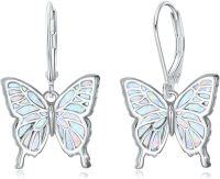 wholesale 925 Sterling Silver Opal Butterfly Leverback Drop Earrings Gift for Her-Butterfly Earrings - Opal