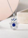 wholesale 925 Sterling Silver Blue Crystal Evil Eye Hamsa Hand Pendant Necklace-0-2
