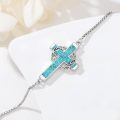 wholesale 925 Sterling Silver & Synthetic Turquoise Crown of Thorns Cross Bracelet – 22mm Faith Jewelry Gift-0-4