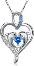 wholesale 925 Sterling Silver Heart Dolphin Blue Crystal Pendant Necklace for Women Girls Gifts-0-0