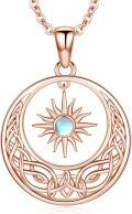 wholesale 925 Sterling Silver Celtic Knot Moon and Star Pendant Necklace with Blue Moonstone for Women-0-6