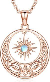 wholesale Sterling Silver Moonstone Sun Moon Pendant Necklace for Women-Sun and Moon Necklace - Rose Gold