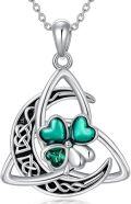 wholesale 925 Sterling Silver Cross with Celtic Knot and Green Shamrock Pendant Necklace-0-5