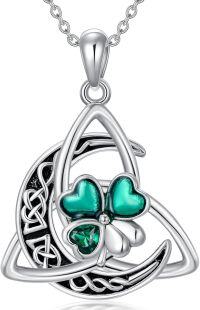 wholesale Sterling Silver American Flag Celtic Knot Four Leaf Clover Necklace-St Patricks Day-Crescent Moon