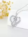 wholesale 925 Sterling Silver 14K White Gold Plated Double Heart Pendant with Diamonds and Chain for Women's s-0-4