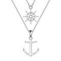 wholesale 925 Sterling Silver Layered Ship Wheel & Anchor Pendant Necklaces Set for Women Girls Nautical Ocean Theme Gifts Jewelry 48cm Chain Length (Silver Tone)-0-0