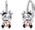 wholesale 925 Sterling Silver Cow Heart Charm Hoop Earrings for Women Gift Idea-0-0