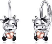 wholesale 925 Sterling Silver Cow Heart Charm Hoop Earrings for Women Gift Idea-Cow