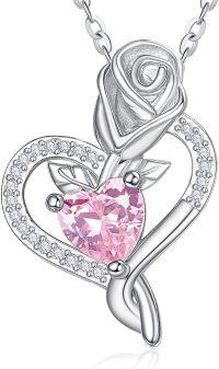 wholesale 925 Sterling Silver Birthstone Heart Pendant Necklace for Women-10-Oct