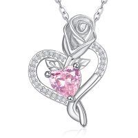 wholesale 925 Sterling Silver Birthstone Heart Pendant Necklace for Women-10-Oct