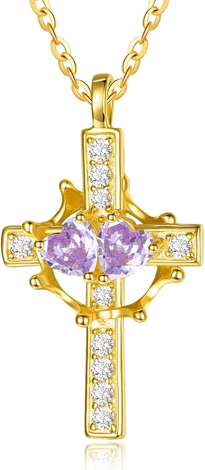 Sterling Silver Birthstones Gold Cross Necklace for Women -06-06-Jun-Jun-06-06-Jun-Jun