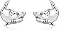 wholesale 925 Sterling Silver Pink Opal Shark Stud Earrings Hypoallergenic Sea Life s for Women Girls-White