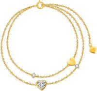 wholesale 14K Gold & Cubic Zirconia Heart Layered Bracelet - Elegant 6mm Pendant, 7mm Stone, 6.5-7 Chain, Gift for Her-Heart-Layered