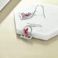wholesale 925 Sterling Silver Heart-Shaped Red Cardinal Drop Earrings-0-2