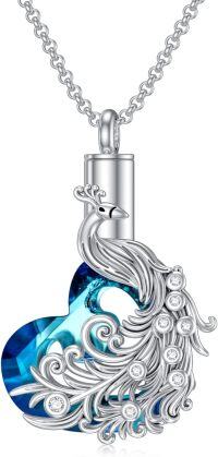 wholesale 925 Sterling Silver Blue Crystal Peacock Cremation Pendant Necklace for Ashes Keepsake Jewelry-22-Peacock Urn