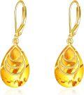 wholesale 925 Sterling Silver Citrine Drop Leverback Earrings for Women-0-0