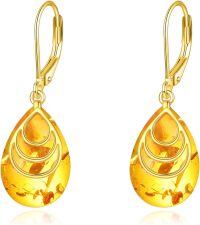 wholesale 925 Sterling Silver Citrine Drop Leverback Earrings for Women-Amber