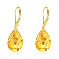 wholesale 925 Sterling Silver Gold Plated Honey Amber Crescent Drop Earrings For Women-0-0