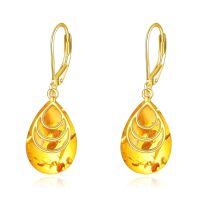 wholesale 925 Sterling Silver Gold Plated Honey Amber Crescent Drop Earrings For Women-Amber