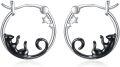 wholesale 925 Sterling Silver Star and Cat Design Hoop Earrings for Women Girls -0-0