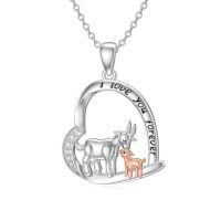 wholesale 925 Sterling Silver Goat Mom Baby Pendant Necklace Wholesale I Love You Forever-01-Mother Daughter Goat Necklace