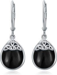 wholesale 925 Sterling Silver Moonstone Celtic Knot Teardrop Dangle Earrings-Obsidian