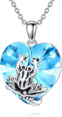 wholesale 925 Sterling Silver Crystal Frog Birthstone Necklace with Heart Pendant-Frog March birthstone necklace