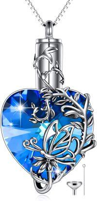 wholesale TOUPOP Butterfly Cremation Jewelry For Ashes Urn Necklace With Heart Crystal 925 Sterling Silver Ashes Flower Pendant Necklaces For Women Memorial Gift For Women Girls Keepsake -undefined
