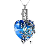 TOUPOP Sterling Silver Crystal Butterfly Cremation Jewelry Heart Pendant-undefined
