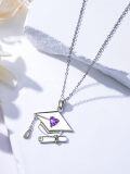 wholesale 925 Sterling Silver Purple Heart Amethyst Graduation Cap Pendant Necklaces for Women-0-4