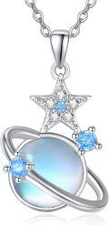 wholesale 925 Sterling Silver Blue Moonstone Planet & Star Pendant Necklace for Women-0-0