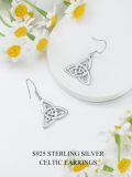 wholesale 925 Sterling Silver Celtic Trinity Knot Triquetra Drop Earrings White Gold Plated-0-4