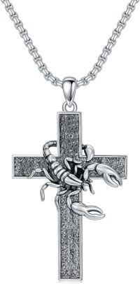 wholesale Sterling Silver Cross Pendant Necklace for Women Men Religious Jewelry Gift for Christmas Birthday Mothers Day-01-01-Scorpion-Oxidation
