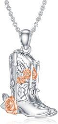 wholesale 925 Sterling Silver Rose Cowboy Boot Pendant Necklace - Western s for Women & Girls-0-0