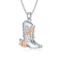 wholesale 925 Sterling Silver Rose Cowboy Boot Pendant Necklace - Western s for Women & Girls-Cowgirl Necklace