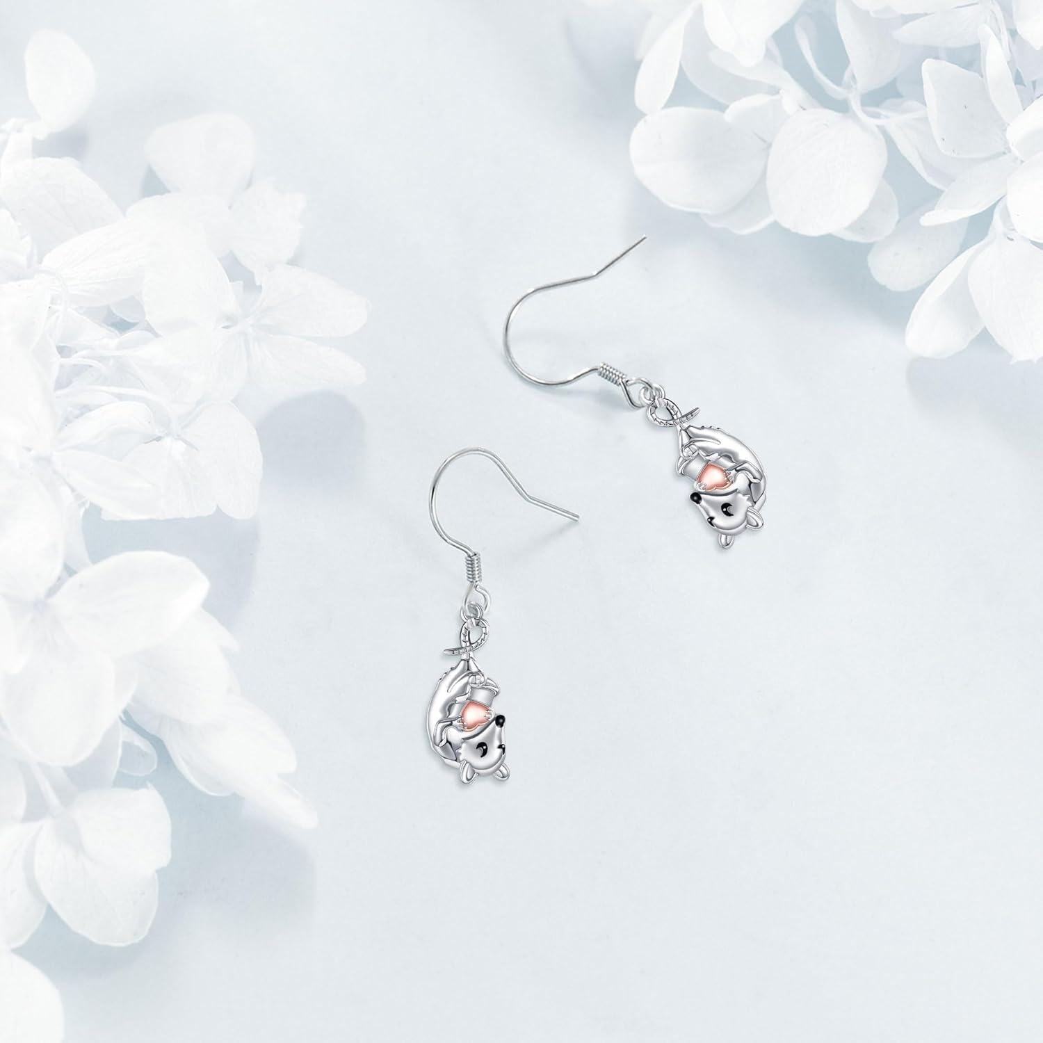 Sterling Silver Stone Possum Heart Earrings Women s Jewelry-0-2