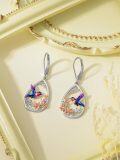 wholesale 925 Sterling Silver Hummingbird & Flower Drop Earrings for Women-0-4