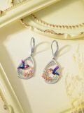 wholesale 925 Sterling Silver Hummingbird & Flower Drop Earrings for Women-0-4