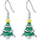 wholesale 925 Sterling Silver Metal Glittery Green Christmas Tree Dangle Earrings with Star Topper - Holiday  for Women-0-0