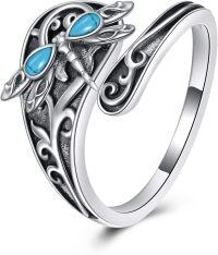 wholesale 925 Sterling Silver Turquoise Butterfly Adjustable Open Ring for Women-Dragonfly