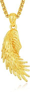wholesale Gold 925 Sterling Silver Angel Wing Pendant on Rolo Chain 24 Long for Men-0-0