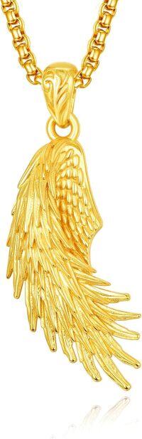 wholesale Gold 925 Sterling Silver Angel Wing Pendant on Rolo Chain 24 Long for Men-Gold